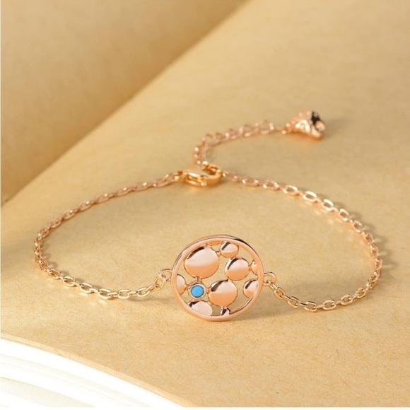 14k Gold Plated Circle Turquoise Pendant Chain Bracelet